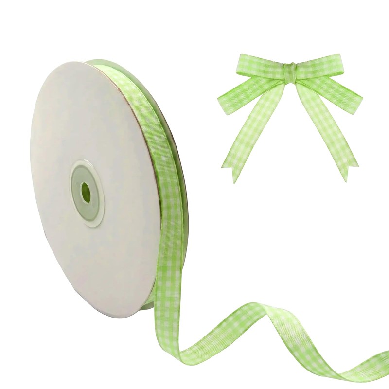 50Yd x 0.47" Green White Gingham Ribbon