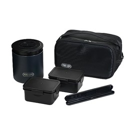 Pearl Metal Home Label HC-6 Lunch Jar, Lunch Box, Rice Container, 18.2 fl oz (520 ml), Stainless Steel, Includes Bag, Thermal, Black