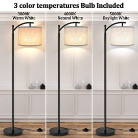 ROTTOGOON Floor Lamp for Living Room with 3 Color Temperatures LED Bulb, Standing Lamp Tall Industrial Floor Lamp Reading for Bedroom, Office (9W LED Bulb, Beige Lampshade Included) -Black
