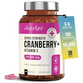 VitaBright Cranberry Tablets with Natural D-Mannose | 55,000mg | 180 Capsules | 3 Month Supply | Cranberry Supplements for Women with Vitamin C | No Added Sugar | High Strength Extract