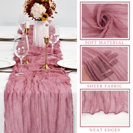 12 Pieces Dusty Rose Cheesecloth Table Runner 10FT Pink Runner for Tables Gauze Fabric Boho 35 x 120 Inches Long Table Runner Decoration Rustic Sheer Runner for Wedding Baby Birthday Party Dusty Rose