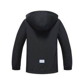 ALXHUTE Boys Girls Waterproof Rain Jacket, Kids Lightweight Raincoat Windbreaker with Hood Black UK:11-12 Years (manufacturers's size: 150)