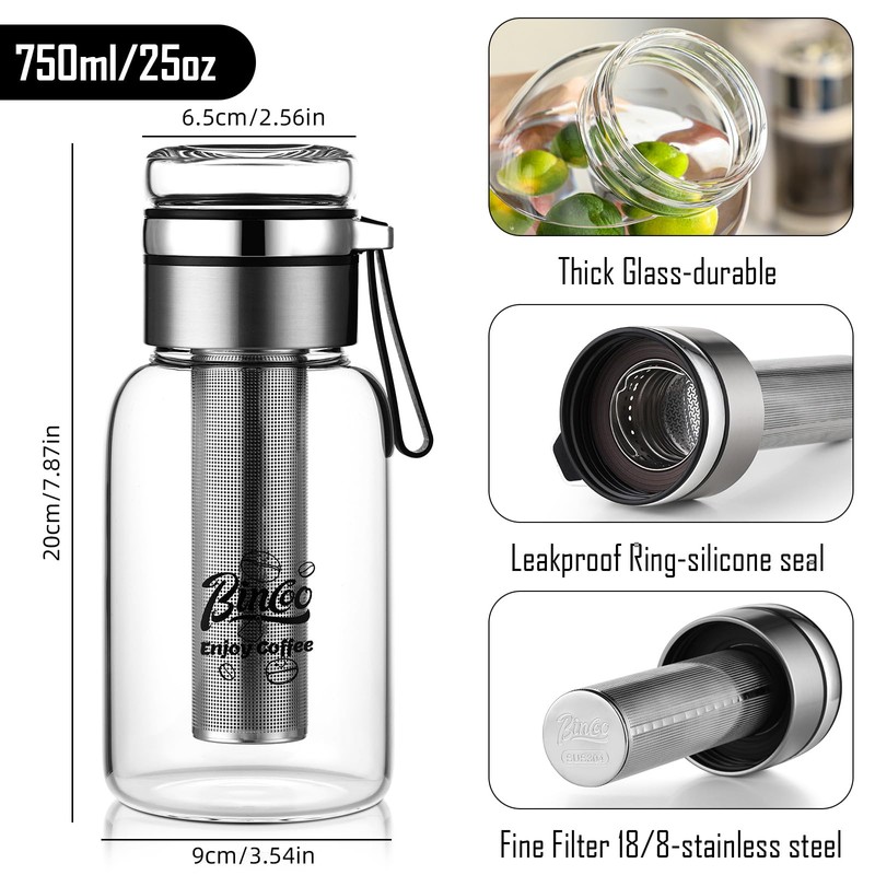 Glass Cold Brew Coffee Maker with Extended Fine Mesh Filter,