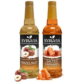 Syruvia Coffee Syrup Variety Pack - Hazelnut & Salted Caramel- Gluten - Free, Kosher, 25.4 fl oz Bottles - Enhance Your Coffee Experience with Premium Flavoring Syrups