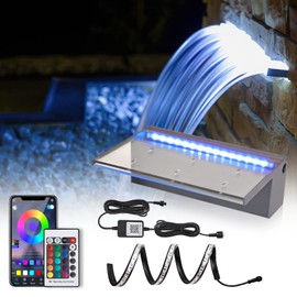 Aquadock 12'' APP Control Pool Waterfall Spillway Acrylic Pond Fountain with RGB LED Lights, Fountain Set for Outdoor Decorations, Koi Pond Swimming Pool w/16 Color Changing Spillway for Sheer Descent