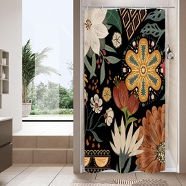 MitoVilla Small Stall Boho Shower Curtain 36 x 72, Vintage Flower Narrow Half Size Chic Shower Curtains for Modern Bathroom Decor, Tropical Leaves Floral Shower Curtain 36 inch