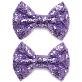 KISZU 4 Inch Sequin Glitter Hair Bows Clips, Sparkling Bling Little Bow HairPins Hair Accessories for Baby Girls Kids Children Teens and Women (Violet)