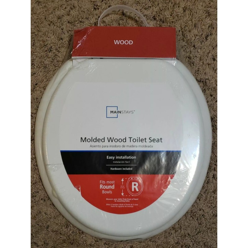 MAINSTAYS OPP ROUND MOLDED WOODEN TOILET SEAT, WHITE