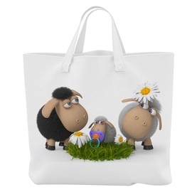 Shopping Cart Shopper / - 38x42cm - Motive: 3D Comic Sheep with Lamb and Daisies - 07