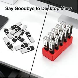 TATMOHIK USB Flash Drive Organizer for Desktop, Space-Saving Design Square Holder Stand 10-Slot Compact Desk Storage for Jump Drives USB Sticks & Memory Sticks, Red