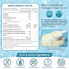 NATURE TARGET- Pptidos de Colgeno Marino en Polvo Colgeno Hidrolizado Tipo I y III con Probiticos, Vitamina C y Hya                                   