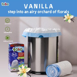 Tobo Drawstring Small Trash Bags - OdorShield, 4 Gallon, 80 Count, White, Vanilla Scent, Leak-Resistant & Tear-Resistant, Easy-Tear, Fits Bathroom, Kitchen, and Office Trash Cans