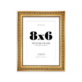 8x6 Gold Ornate Photo Frame With White Mat For 7x5 Picture, Ready to Hang or Stand, 1 Pack