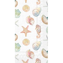 IHR Ideal Home Range Dinner Napkins Disposable 3-Ply Paper Hand Towels, 8.25" x 4.5", Watercolor Coast Sealife, 16-Count