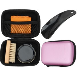 Travel Shoe Shine Kit Complete Shoe Shine Travel Set with Shoe Care Tools & Travel Bag Leather Care Set Leather care set Polish Brush Travel Case Soft Horsehair Bristle Dauber Applicator+Shoe Horn