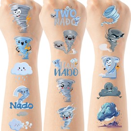 Tornado Birthday Party Temporary Tattoos - 200+ 2nd Birthday Blue Tornado Party Decorations Supplies, Two Party Favors Fake Tattoo for Boys (8 sheets)
