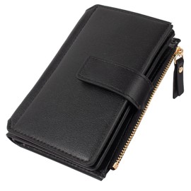 KOTORA Womens Small Wallets Leather RFID Blocking Bifold Zipper Coin Pocket Wallet Card Case Holder Minimalist Clutch Handbag Purse, Black, Bifold