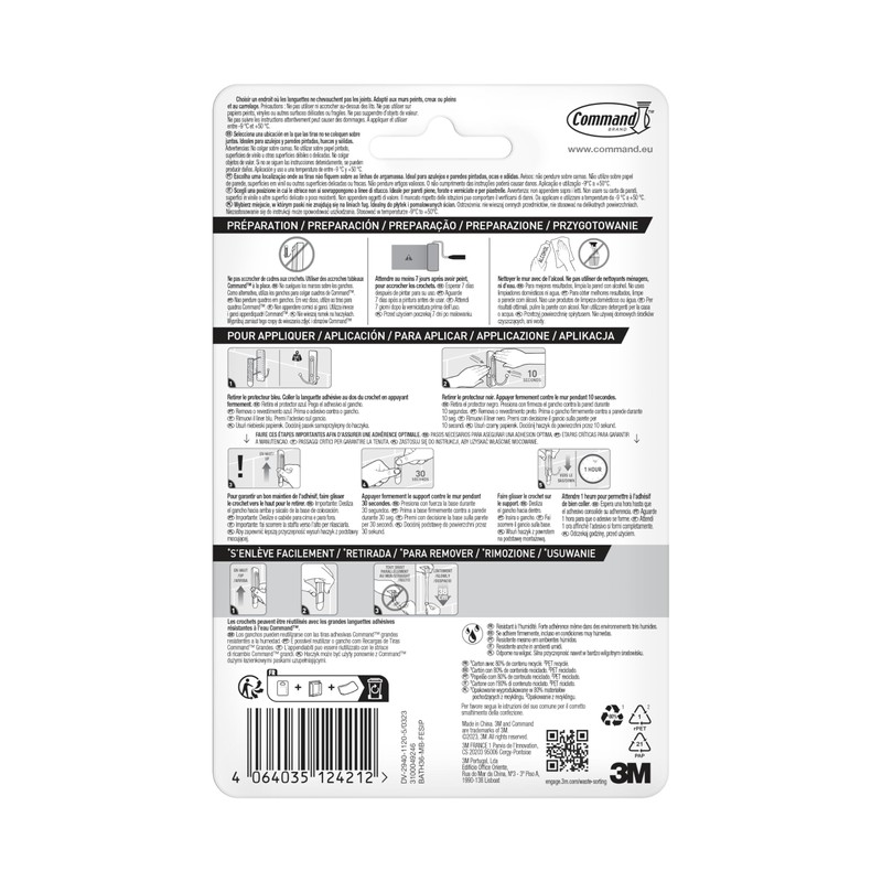 Command BATH36-MB-FESIP Double Large Bathroom, Bath36, Matte Black, 1 Hook,