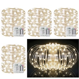 33Ft String Lights Battery Operated with Remote Control Timer, 100LED 4 Pack Waterproof 8 Modes Copper Wire Twinkle Fairy Lights for Bedroom Indoor Outdoor Wedding Dorm Christmas Decorations