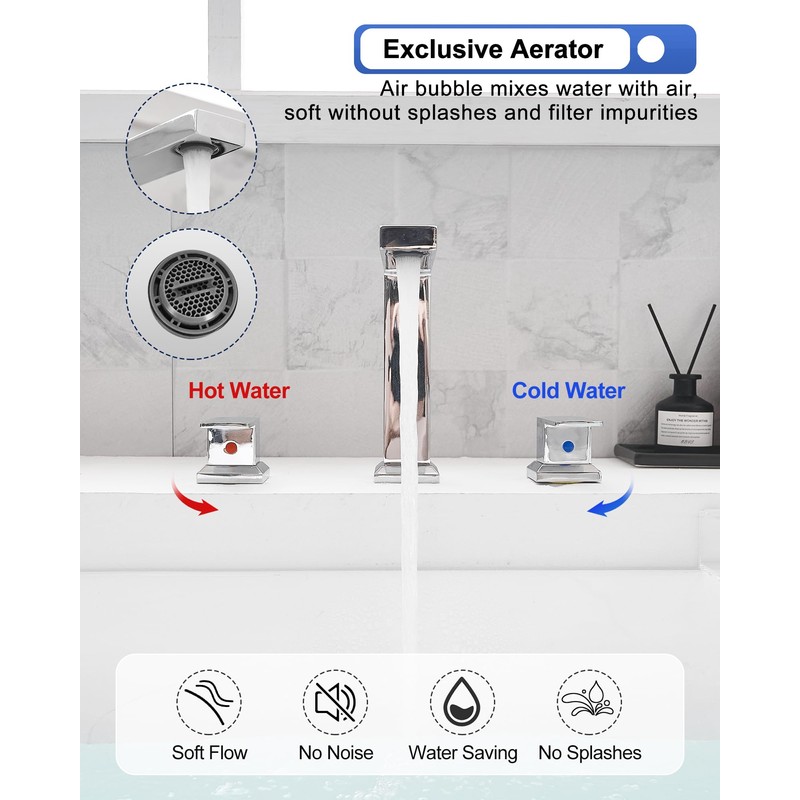 HEYMYTAP Chrome High Flow Roman Tub Faucet Set 3 Hole,