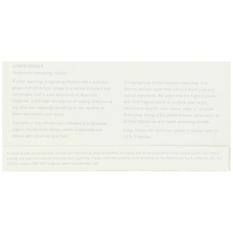 Hampstead Tea Organic Lemon and Ginger 30 g (Pack of