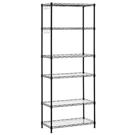 SONGMICS 6-Tier Metal Storage Shelves, Wire Shelving Unit, with Adjustable Shelves, Garage Shelving, Kitchen, Living Room Storage Rack, Shelf Liners, 8 Hooks, Max. Load 264 lb, Black ULGR066B01