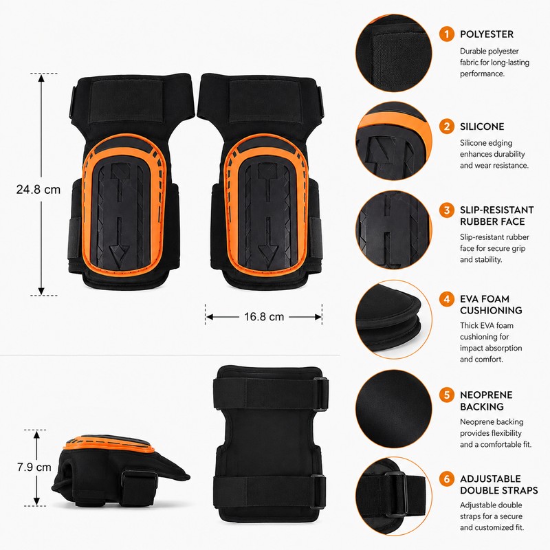 Heavy Duty Work Knee Pads for Kneeling – 2-Pack Cushioned