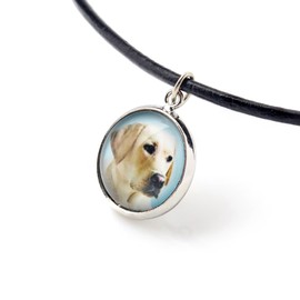 Art-Dog Art dog collar with dog photo, handmade collar with strap, anti-allegrhine pendant without nickel, length 50 cm, diameter of the photo 14 mm, Non-precious metal