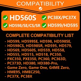 Earpads for PC38X, PC37X, HD560S, HD599, HD598/SE/CS/SR, HD595 Headphones by TRANSTEK - Thicker Memory Foam I Deeper Inner Hole (Cooling Gel Fabric)