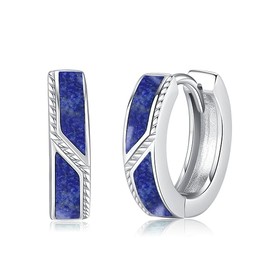 Suiknsn Lapis Lazuli Hoop Earrings for Men Women Stocking Stuffers 925 Sterling Silver 15mm Huggie Earrings Hypoallergenic Lapis Lazuli Jewelry Xmas Christmas Gifts for Friend
