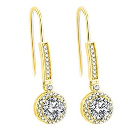 Radiant Earrings for Women 925 Sterling Silver Hanging Long Round Drop Circle Cubic Zirconia with Hook and Crystal Jewellery Hanging Stud Earrings, Sterling Silver
