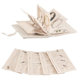 Jewellery Rolls for Travelling, Travel Jewellery Organiser Case for Jewelry Pouches Storage Ring Binder with Clear Zipper Velvet for Rings,Necklace,Earrings,Valentines Day Gifts for Her(Beige)