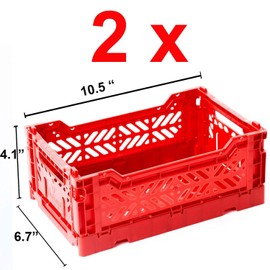 2 x AY-KASA Collapsible Storage Bin Container Basket Tote, Folding Basket CRATE Container : Storage, Kitchen, Houseware Utility Basket Tote Crate Mini-BOX (RED)