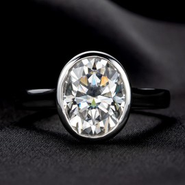 Raivari Moissanite Engagement Rings,3 CT Bezel Setting Oval Lab Created Diamond Solitaire Promise Rings in 14K White Gold Plated Sterling Silver, Anniversary Rings for Women9.5