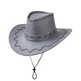 Western Cowboy Hat Grey Sun Cap Faux Felt Leather Suede Fancy Dress Party Costume Outfit Travel Outdoor Sun Protection Mens Womens