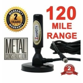 ZeroHDTV Digital Antenna Copper Coil Indoor-Outdoor Magnetic Base 120 mile range