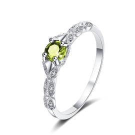Bellitia Jewelry 925 Sterling Silver Court Style Ring for Women, Fashion Green Peridot Birthstone Rings, Lovely Anniversary, Birthday, Valentine’s Day Present, Size 8