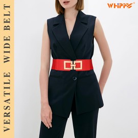 WHIPPY Wide Belts for Women Fashion Elastic Belt for Dresses Vintage Waist Belt Ladies Stretchy Belt Gold Buckle,Red 39 Inches