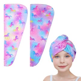 Muorruo 2 Stück Mikrofaser Haarturban Haartrockentuch mit Knöpfen, Turban Handtuch für Haare Schnelltrocknen, Haarturban Schnelltrocknendes Handtuch Lange Haare für Damen und Kinder