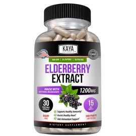 Kaya Naturals Elderberry Immune Support - Elderberry Extract, Rich Antioxidant Premium Vitamins, 1200mg Immune System Booster Sambucus Capsules - 30 Count
