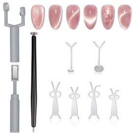 Plman 3 in 1 Y-Shaped Cat Eye Nail Magnet, Double Head Cat Eye Gel Nail Polish Magnet, Detachable Nail Magnet Tool with Nail Magnet Guides, Flower Design Nail Magnetic Pen for Nail DIY at Home