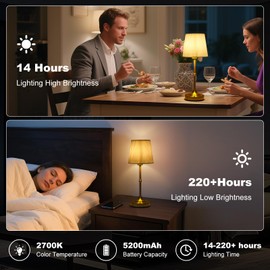 HULKNPEE Cordless Table Lamp Rechargeable,5200mAh Battery Operated Bedside Lamps for Nightstand Bedroom Living Room Kitchen Restaurant Dining,Gold Touch Dimmable Lamp Warm Light with Bulb 15.8"