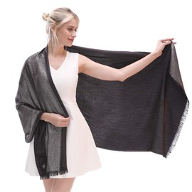 KAVINGKALY Women's Soft Pashmina Scarves and Wraps Shimmer Solid Colours Scarf for Weddings, Black-Silver 2