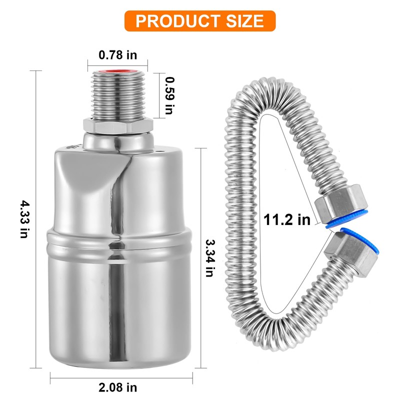 Catilon Automatic Water Level Control Valve, 1/2" Water Tank Float