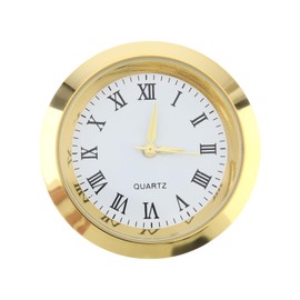 MovFlax Mini Round Quartz Clock Insert 1-1/2 Inch (37 mm) Face Replacement, Quartz Movement Miniature Clock for Crafts with Roman Numerals Fit 35 mm Diameter Hole (Gold)