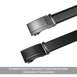 Chaberlu Automatic Belt Men's 2 Pieces, Leather Belt Ratchet Automatic Buckle Business Suit Belt Adjustable Leather Belt for Width 35 mm Wide with Gift Box, Black A4c1