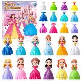 LUBUYILD Princess Advent Calendar 2025 GirlsC24 Days of Princess Deformation Toys Gift for Kids Teens,Christmas Countdown Calendar with 12 Dolls & 12 Dresse