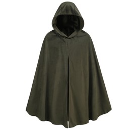 Renaissance Hooded Cape Vintage Cloak Medieval Velvet Cloak with Hood Victorian Capelet Hobbit Costume(51"/130cm,Army Green)