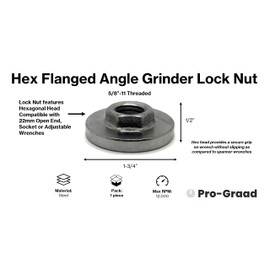 Pro-Graad 5/8-11 Angle Grinder Flange Nut, Hex Flanged Replacement Lock Nut, Locking Fastener Upper Pressing Plate Nut for 5/8”-11 Angle/Side Grinders