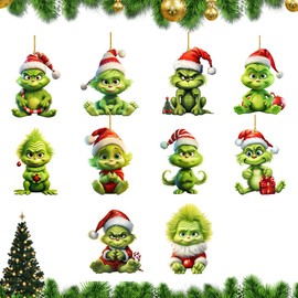 Christmas Ornaments G-rinch Acrylic Hanging Pendants Grinch Christmas Tree Decoration 2023 Merry Funny Dolls Ornaments for Christmas Tree Decorations (10 PCS)